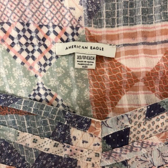 American Eagle Outfitters Patchwork Peasant Blouse - Green, Pink, Navy, Cream - Picture 2 of 8